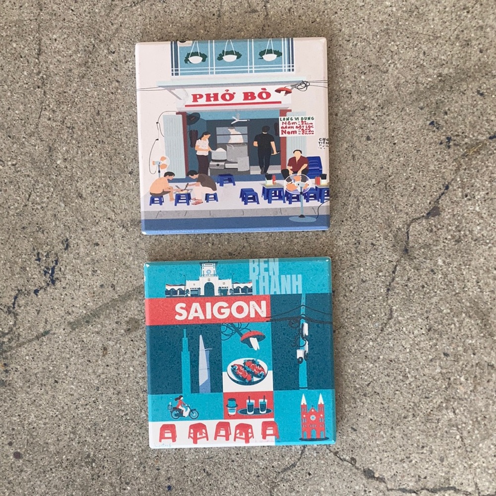🇻🇳🌱🍻 New Set of (2) Vietnam Drink Stone Coasters • Pho Bo & Saigon 🍺🎋🇻🇳